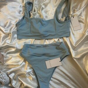 Blue Ribbed Bikini Set
